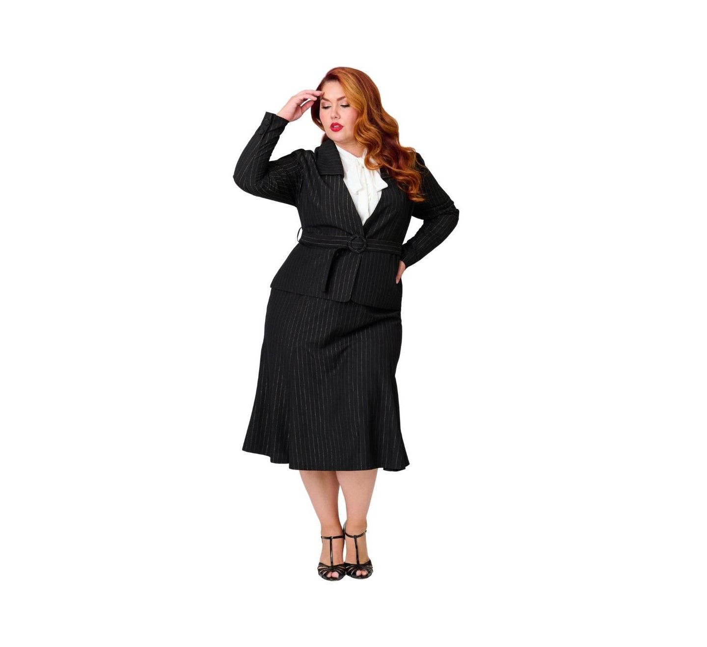 Женская куртка Unique Vintage Plus Size 1940s Tweed Belted, цвет: Чёрный / Золотой — фото 4