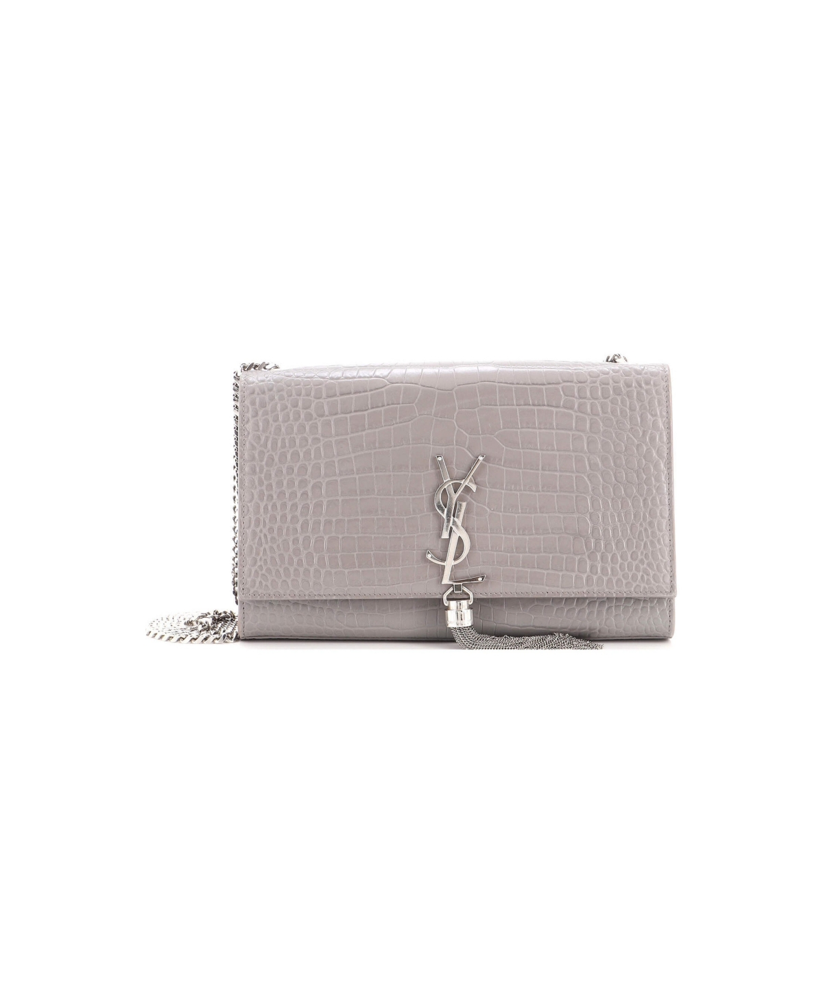 Pre-Owned Saint Laurent Medium Classic Monogram Tassel Crossbody Bag Embossed Leather - Grey