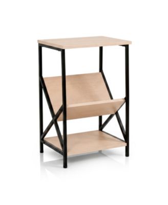 3-Tier Industrial Side Table with V-Shaped Bookshelf for Living Room