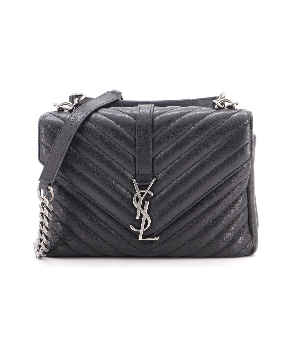 Pre-Owned Saint Laurent Medium Classic Monogram College Bag Matelasse Chevron Leather - Black