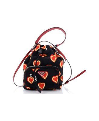 Small Drawstring Bucket Bag Printed Tessuto