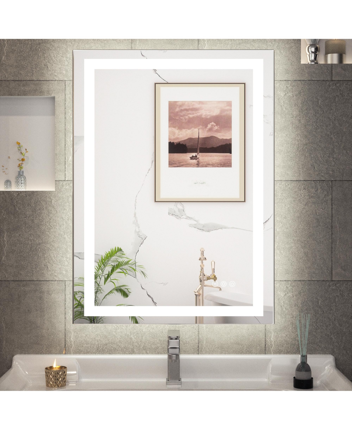 keonjinn Polished Frameless Dimmable Led Lighted Frontlit and Backlit Light up Anti Fog Bathroom Vanity Mirror - Silver - 24x32