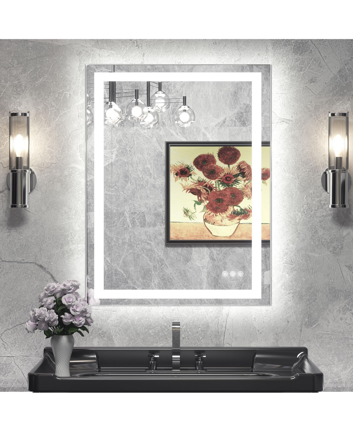 keonjinn Polished Frameless Dimmable Led Lighted Frontlit and Backlit Light up Anti Fog Bathroom Vanity Mirror - Silver - 28x36