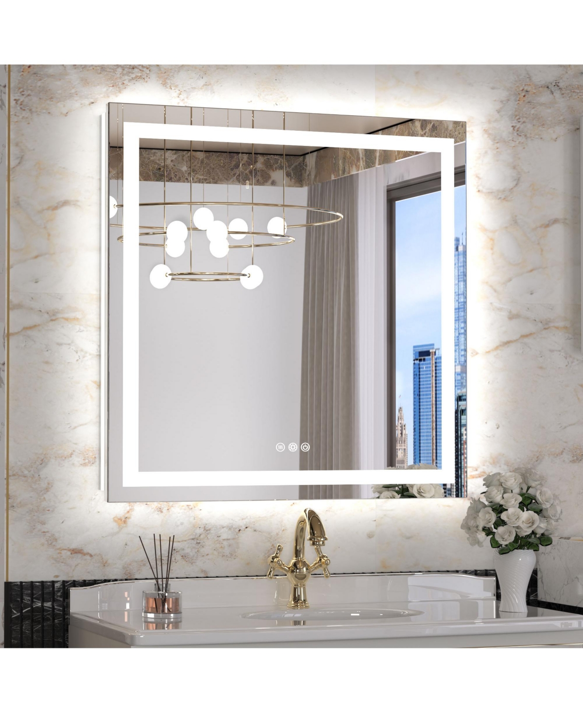keonjinn Polished Frameless Dimmable Led Lighted Frontlit and Backlit Light up Anti Fog Bathroom Vanity Mirror - Silver - 36x36