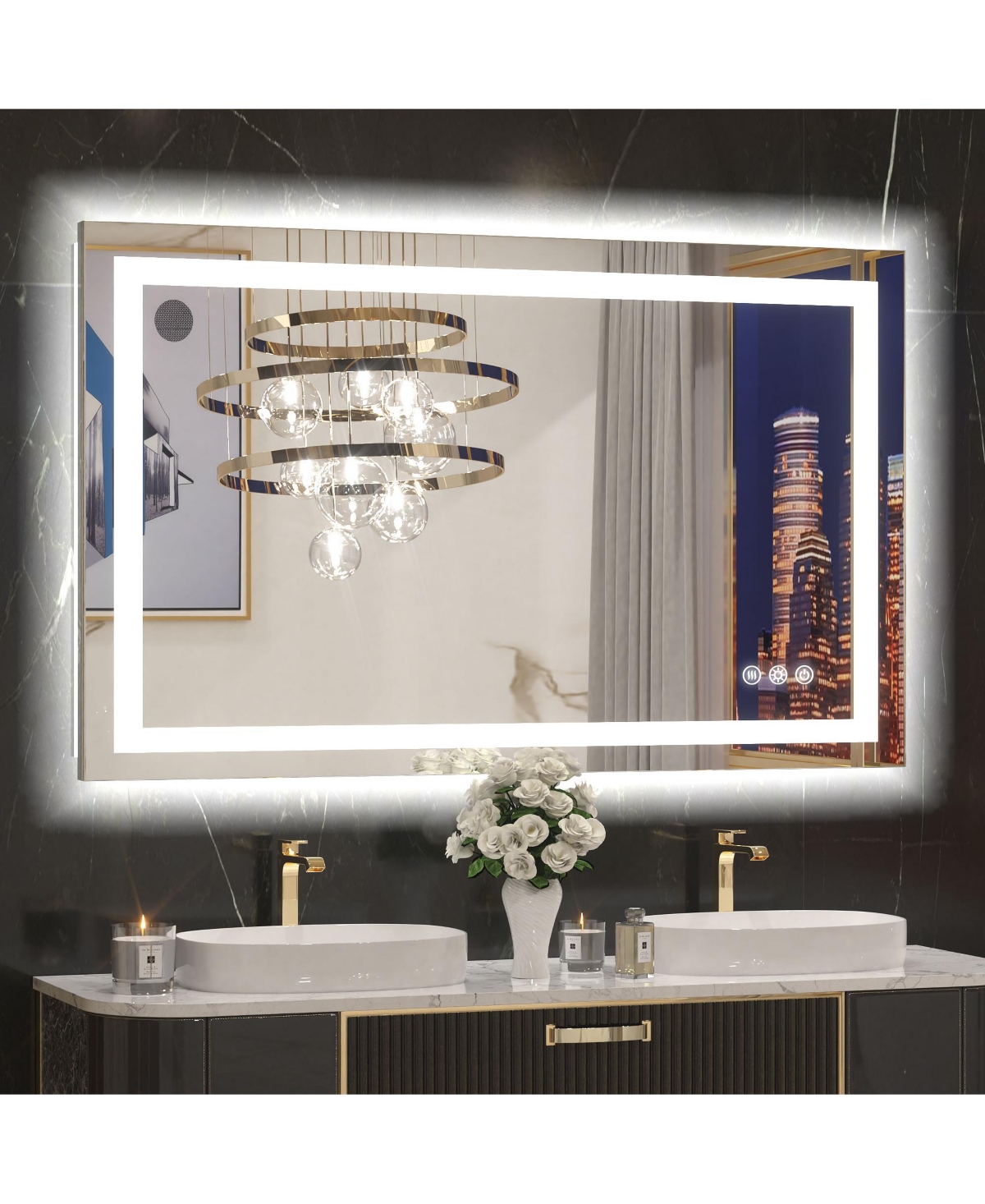 keonjinn Polished Frameless Dimmable Led Lighted Frontlit and Backlit Light up Anti Fog Bathroom Vanity Mirror - Silver -40x32
