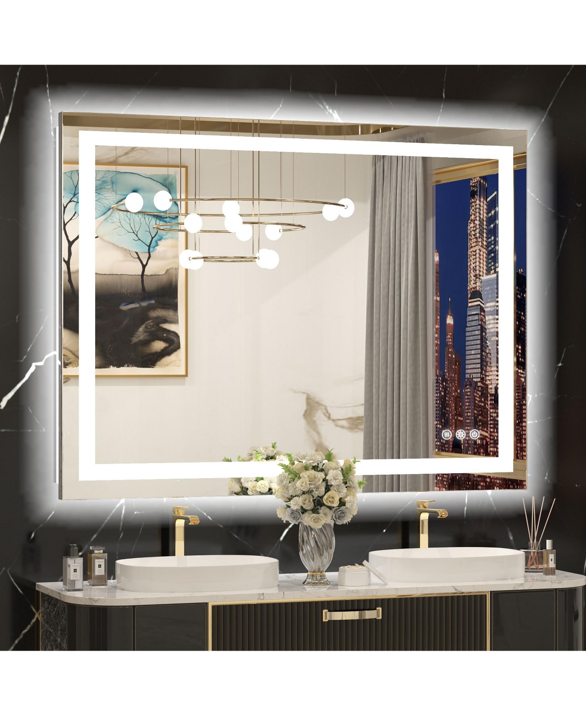keonjinn Polished Frameless Dimmable Led Lighted Frontlit and Backlit Light up Anti Fog Bathroom Vanity Mirror - Silver - 40x32