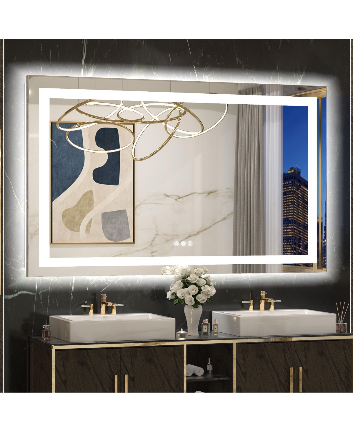 keonjinn Polished Frameless Dimmable Led Lighted Frontlit and Backlit Light up Anti Fog Bathroom Vanity Mirror - Silver - 48x30