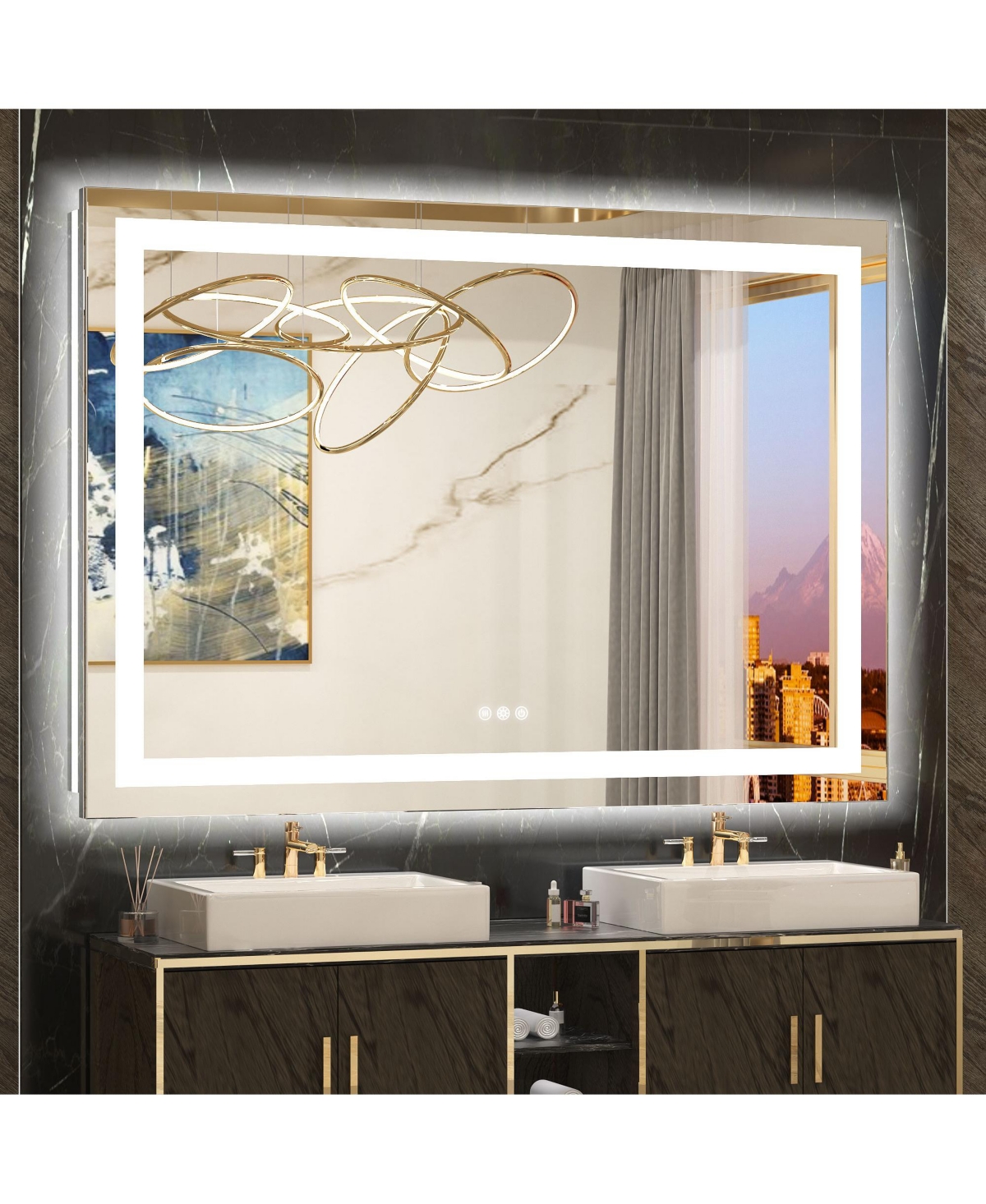 keonjinn Polished Frameless Dimmable Led Lighted Frontlit and Backlit Light up Anti Fog Bathroom Vanity Mirror - Silver -48x36