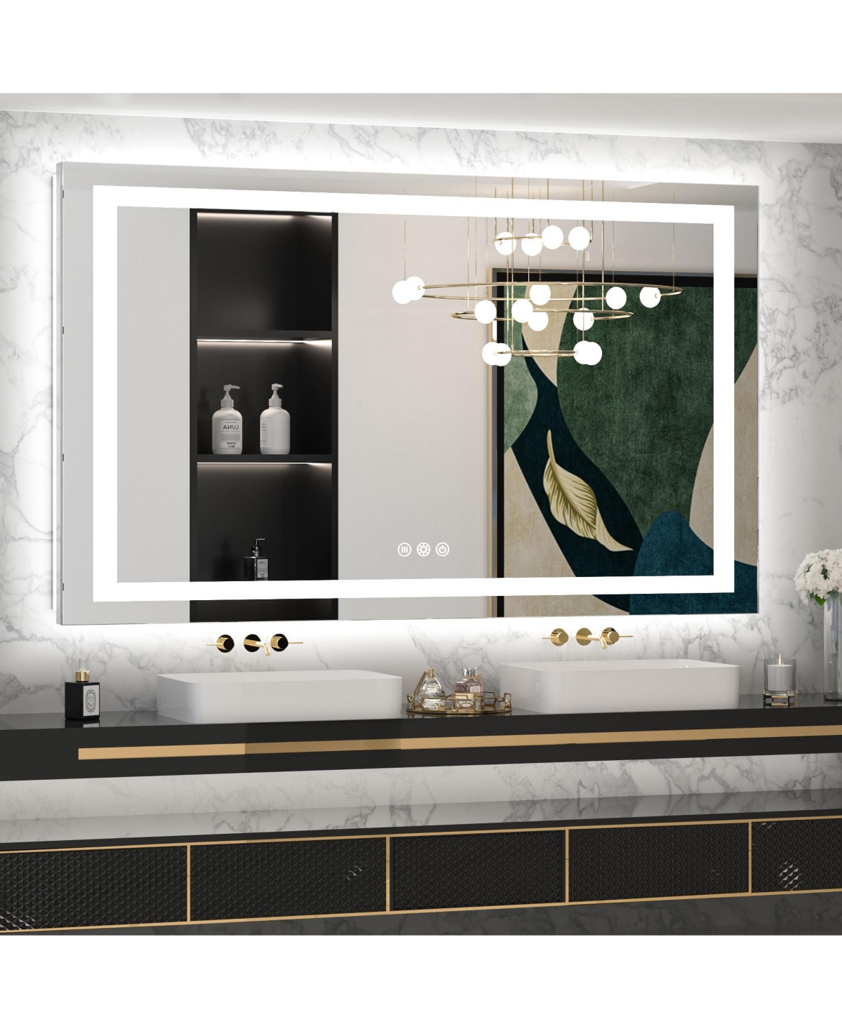 keonjinn Polished Frameless Dimmable Led Lighted Frontlit and Backlit Light up Anti Fog Bathroom Vanity Mirror - Silver - 60x36