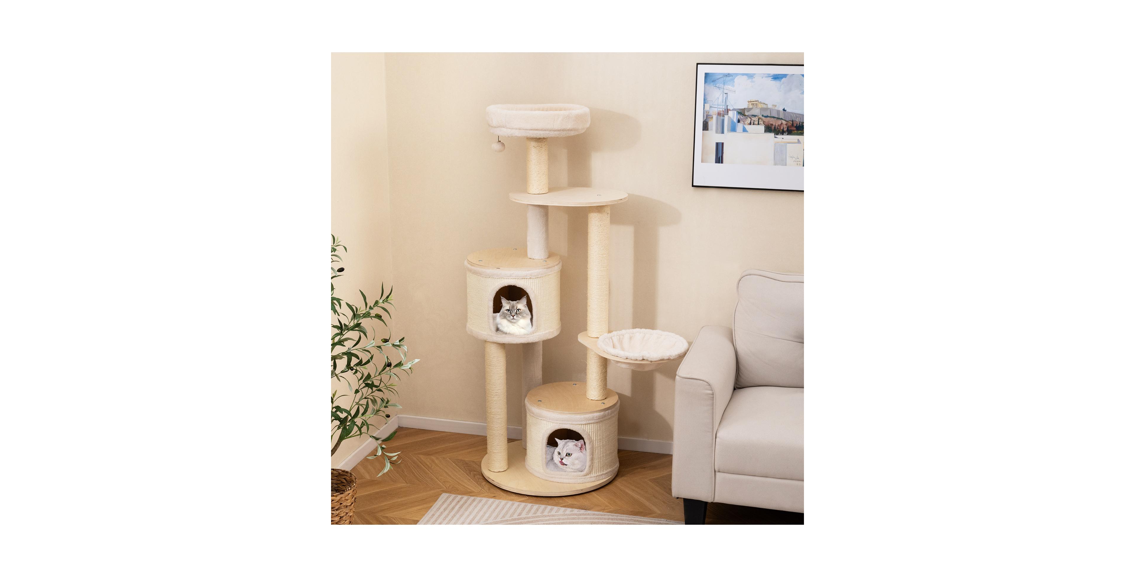 Zeny Wooden Kitten Tower with Sisal Posts and 2 Condos