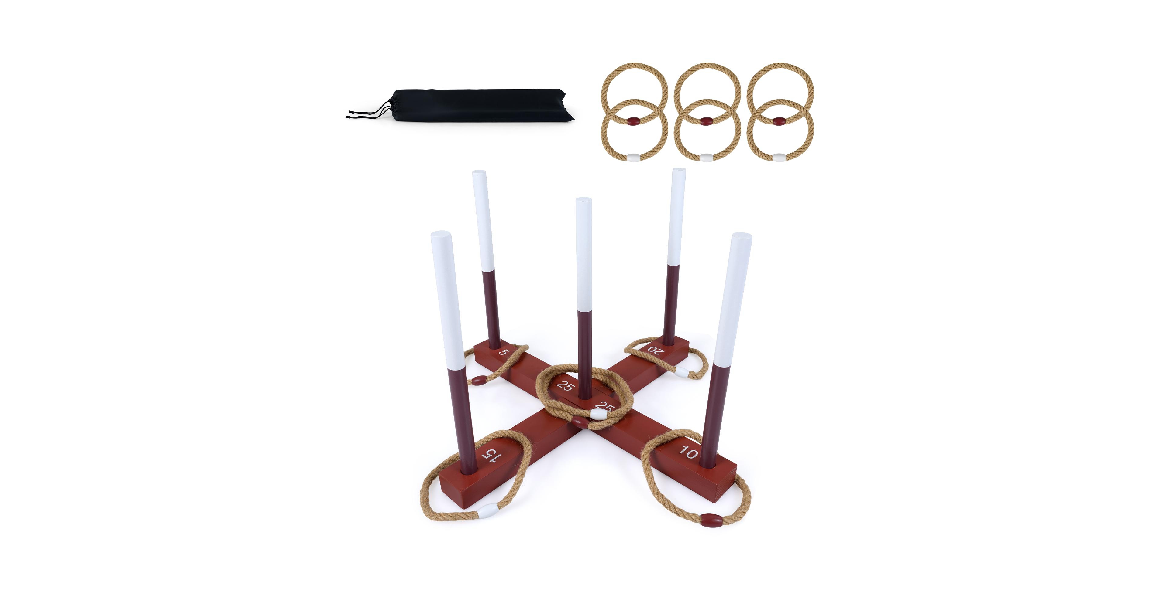 Costway Ring Toss Game, Wood Lawn Game with 6 Rings, Ages 3+