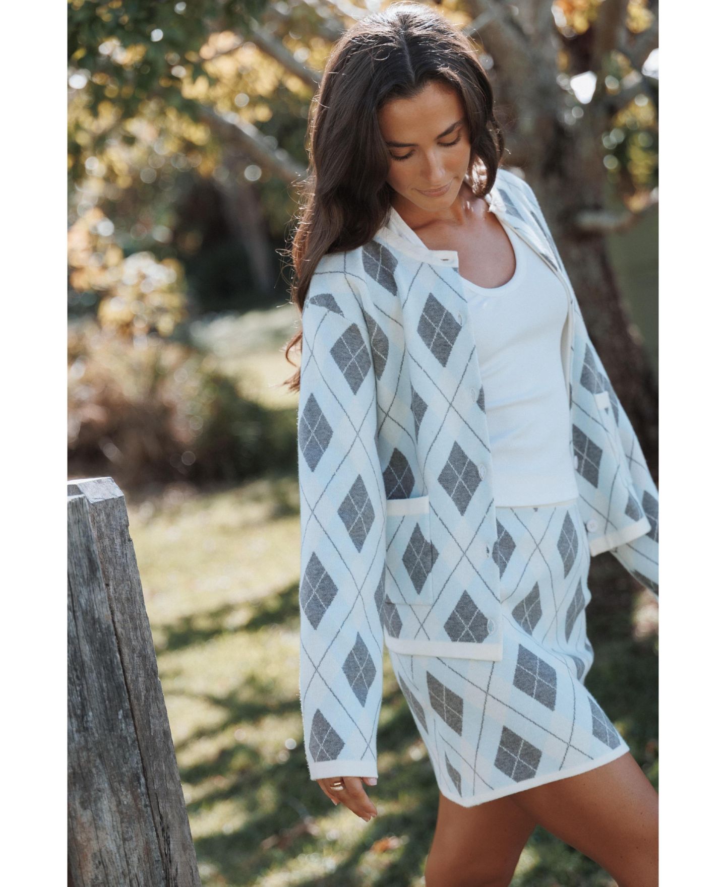 Женский комплект Petal and Pup Melissa Argyle Knit Long-Sleeve Top and Skirt, 2-Piece Set, цвет: Синий с ромбами — фото 6