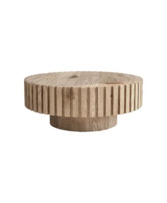 32" Natural Wood Round Pedestal Coffee Table