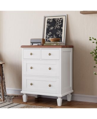 4 Drawer Dresser Vintage Solid Wood Chest with Carved Handles Tapered Legs for Bedroom Living Room Entryway