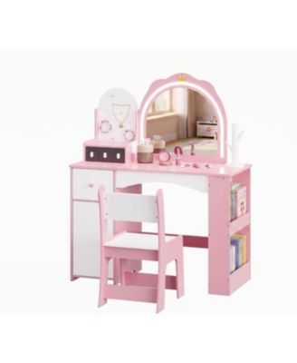 Vanity Set with Lights and Chair, Princess Makeup Vanity Desk with Acrylic Mirror