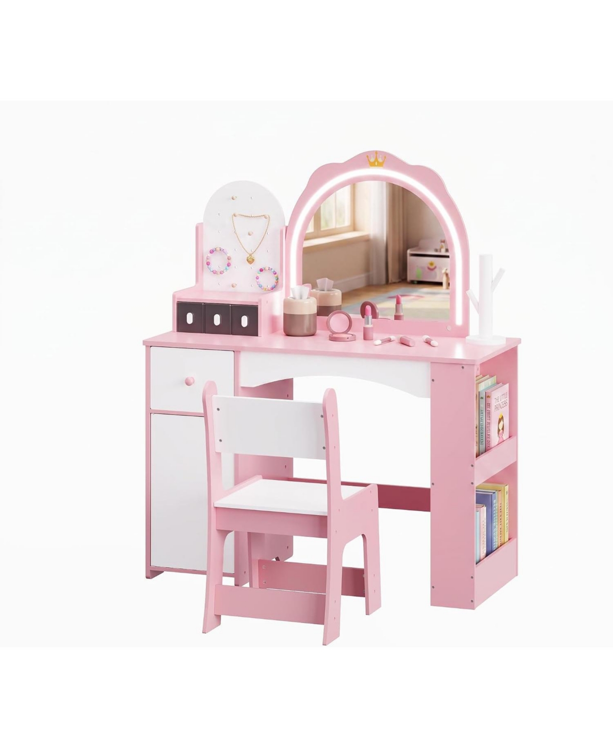 gaomon Vanity Set with Lights and Chair, Princess Makeup Vanity Desk with Acrylic Mirror