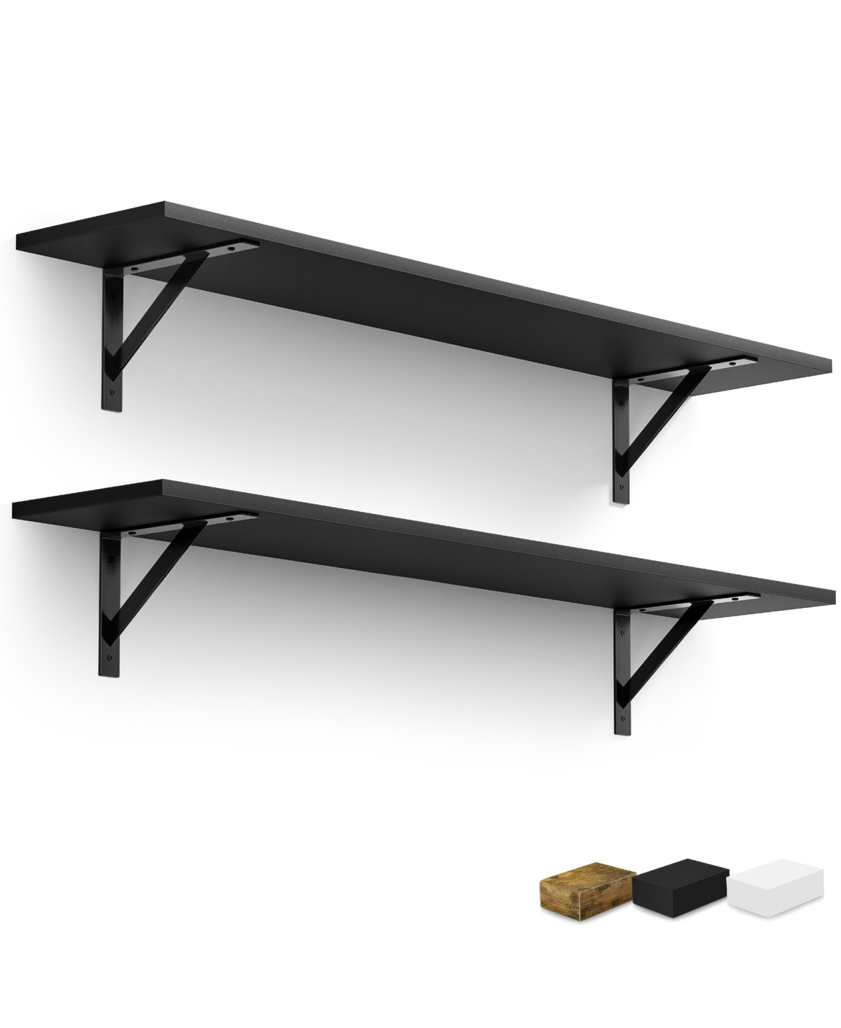 Sorbus 2-Piece Engineered Wood Wall Mounted Shelf Set with Metal Brackets - Black