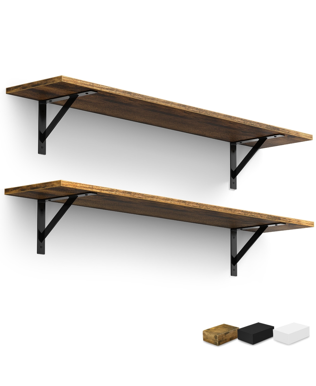 Sorbus 2-Piece Engineered Wood Wall Mounted Shelf Set with Metal Brackets - Brown