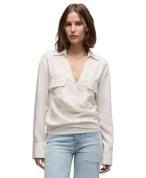 Женский топ Hudson Jeans Long-Sleeve Collared V-Neck Wrap, цвет: Экрю
