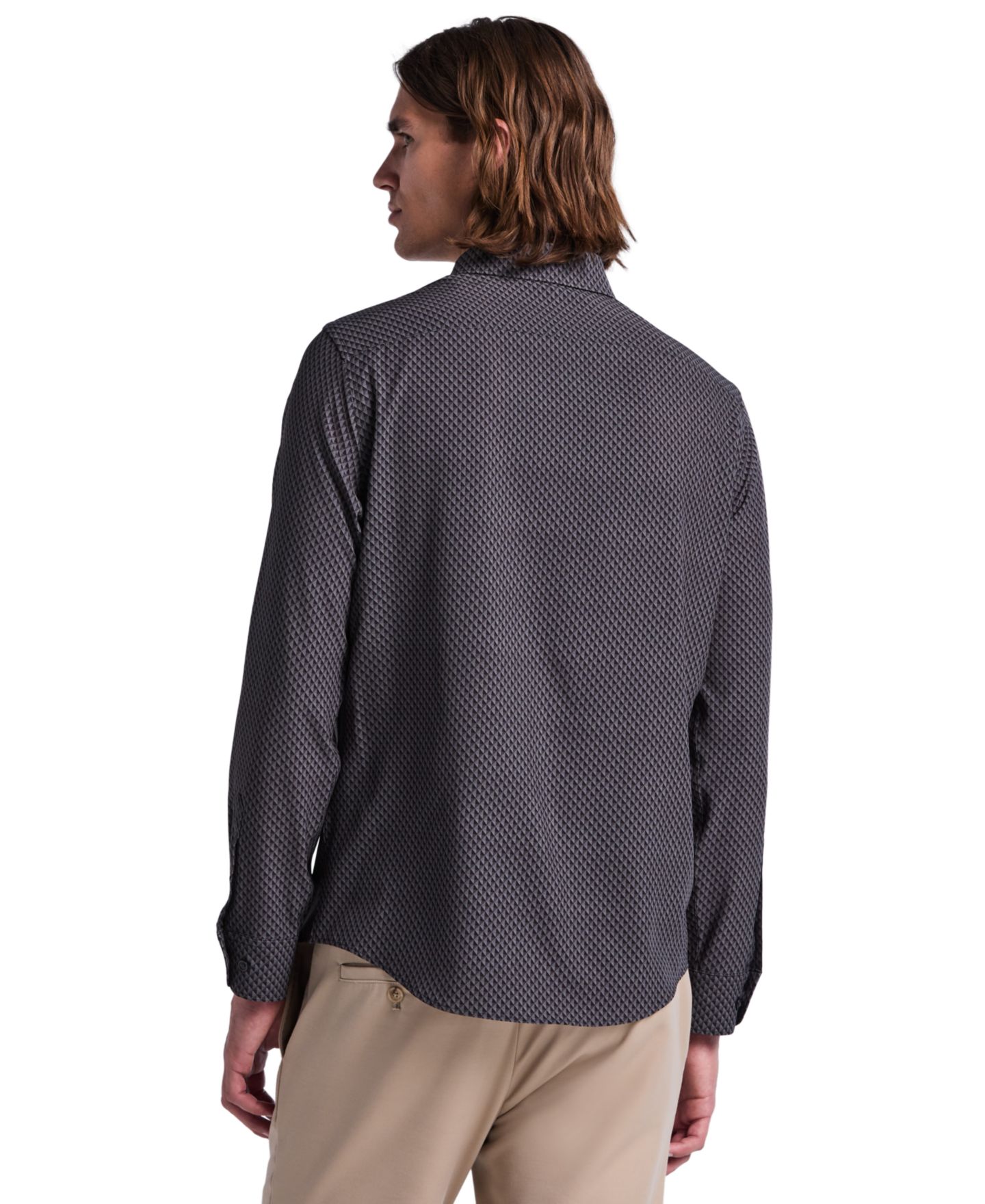 Мужская рубашка Perry Ellis Long-Sleeve Slim-Fit Diamond Geometric Print, цвет: Чёрный — фото 5