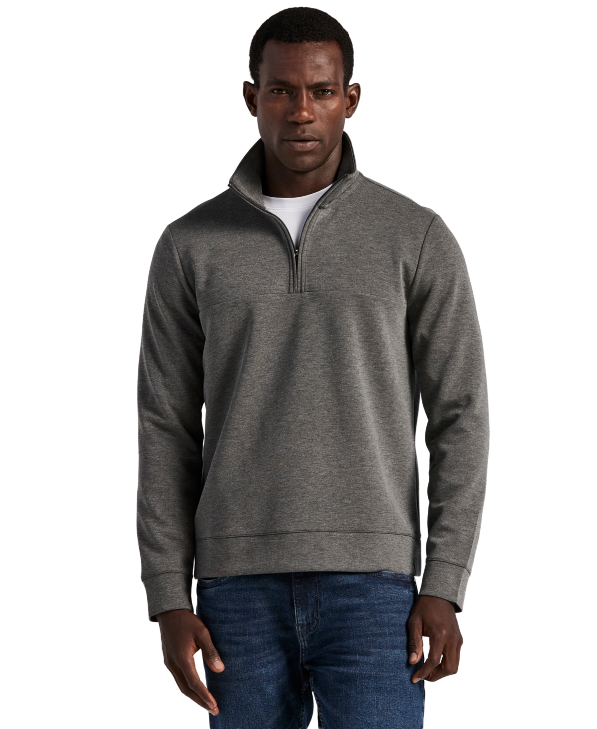 Perry Ellis Men's Neoprene Quarter Zip Long-Sleeve Sweater - Magnet Heather