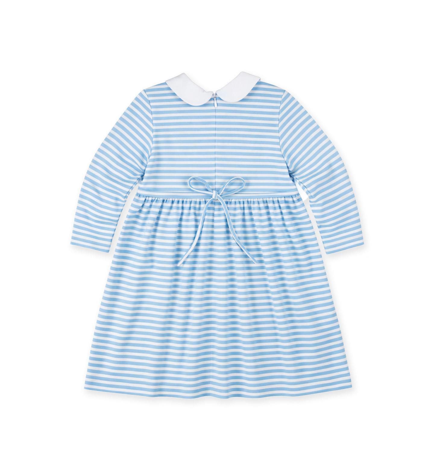 Платье Florence Eiseman Long-Sleeve Peter Pan Collar Dress для девочек-малышей, цвет: Синий / Белый — фото 2