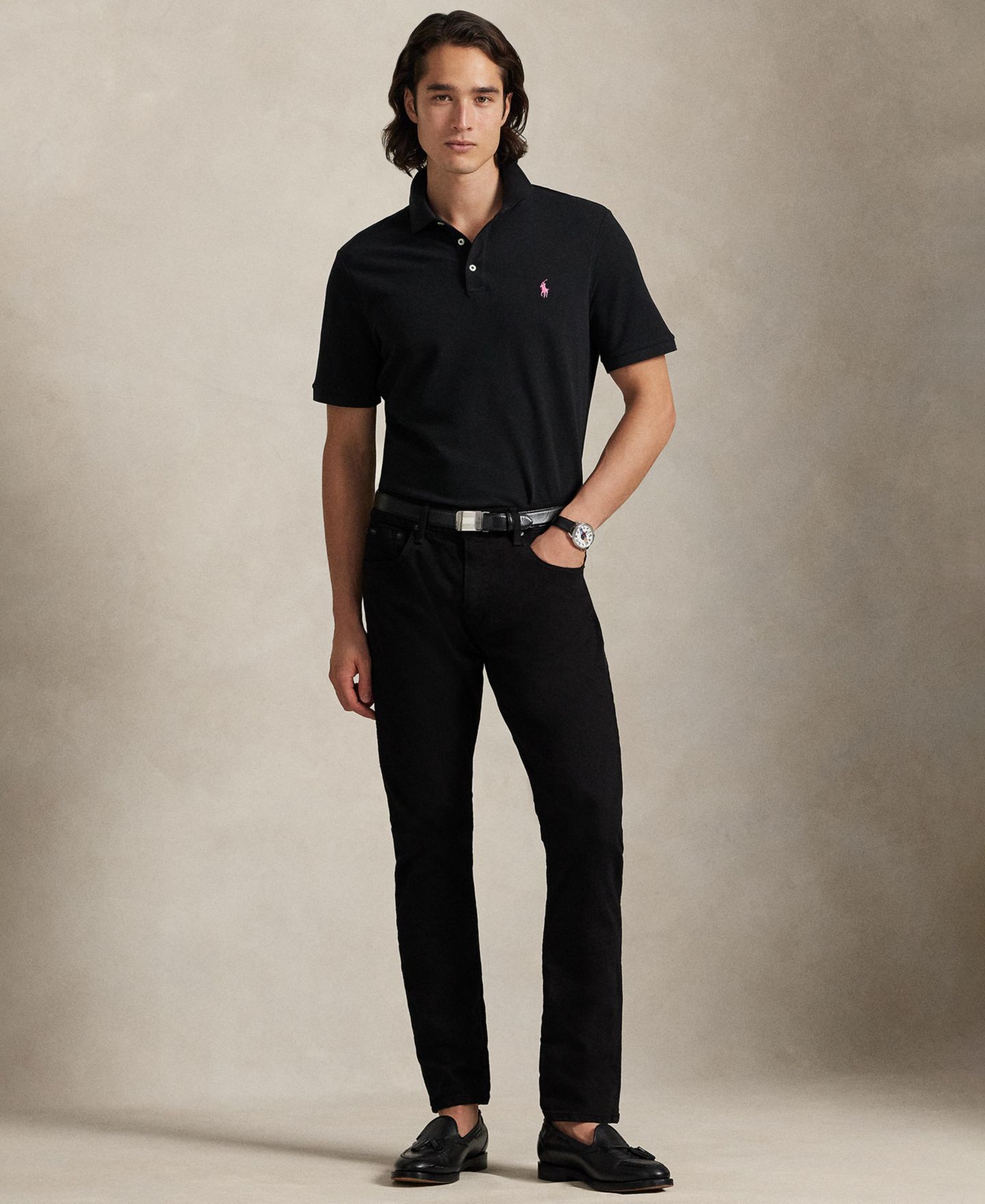 Мужская рубашка-поло Polo Ralph Lauren Pink Pony из эластичной сетки, цвет: Чёрный — фото 6