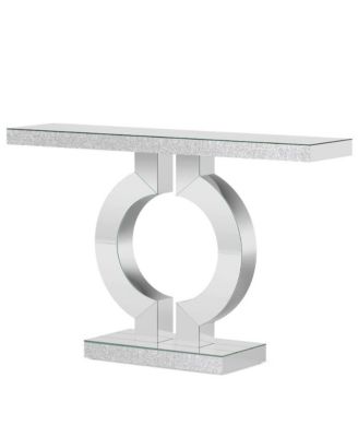 43 Inch Mirrored Console Table with Modern O Shaped Base