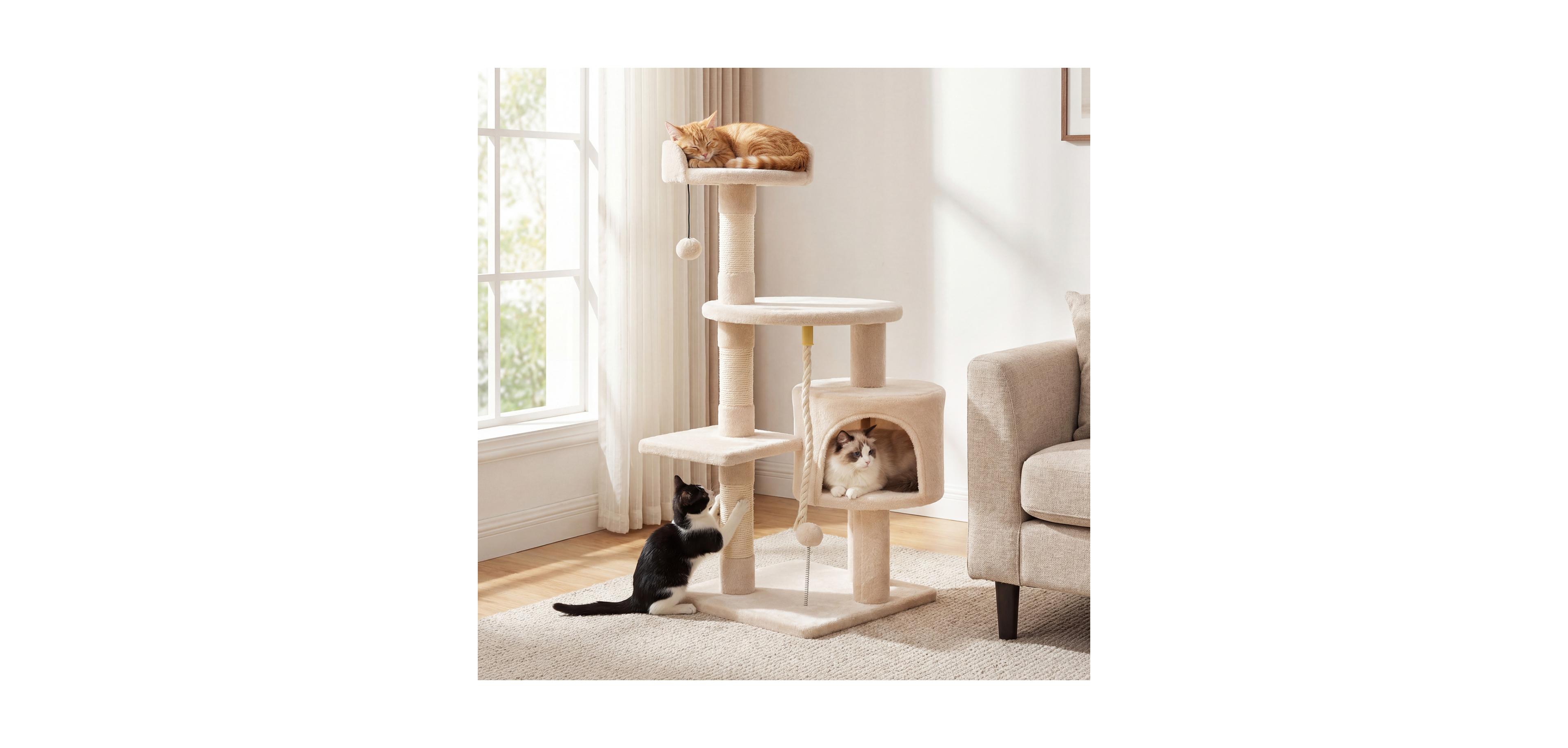 Zeny 36in Tall Kitten Tower with Condo and Plush Perch