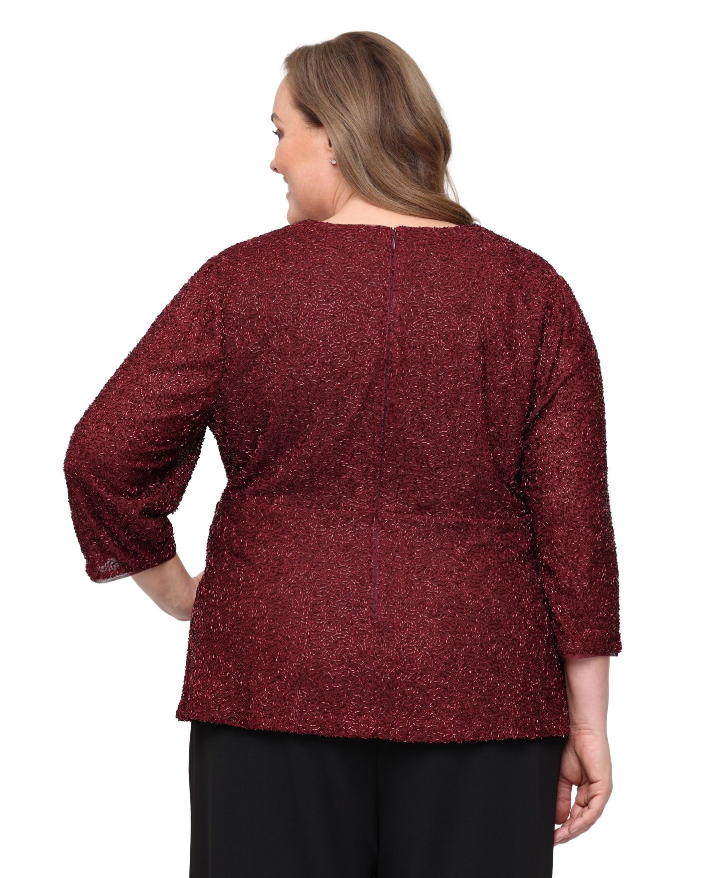 Женская блузка Alex Evenings Plus Size Sequin Surplice 3/4-Sleeve, цвет: Винный — фото 3
