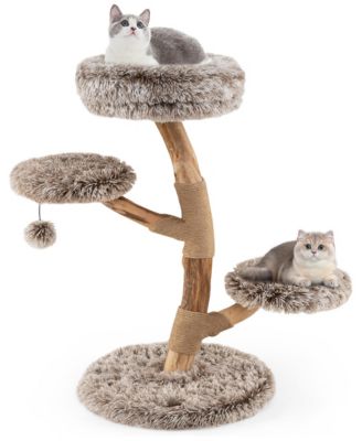 Cat Tree Solid Pear Wood with Perch and Natural Jute Scratching Posts