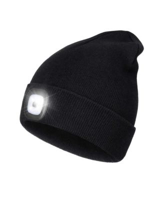 Ayamaya Rechargeable Led Beanie with Headlamp, Unisex Winter Knit Hat for Men and Women - Black