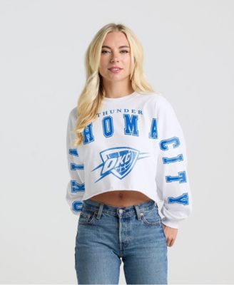 Women's White Oklahoma City Thunder Spirit Jersey Cropped Crew Neck Sweatshirt