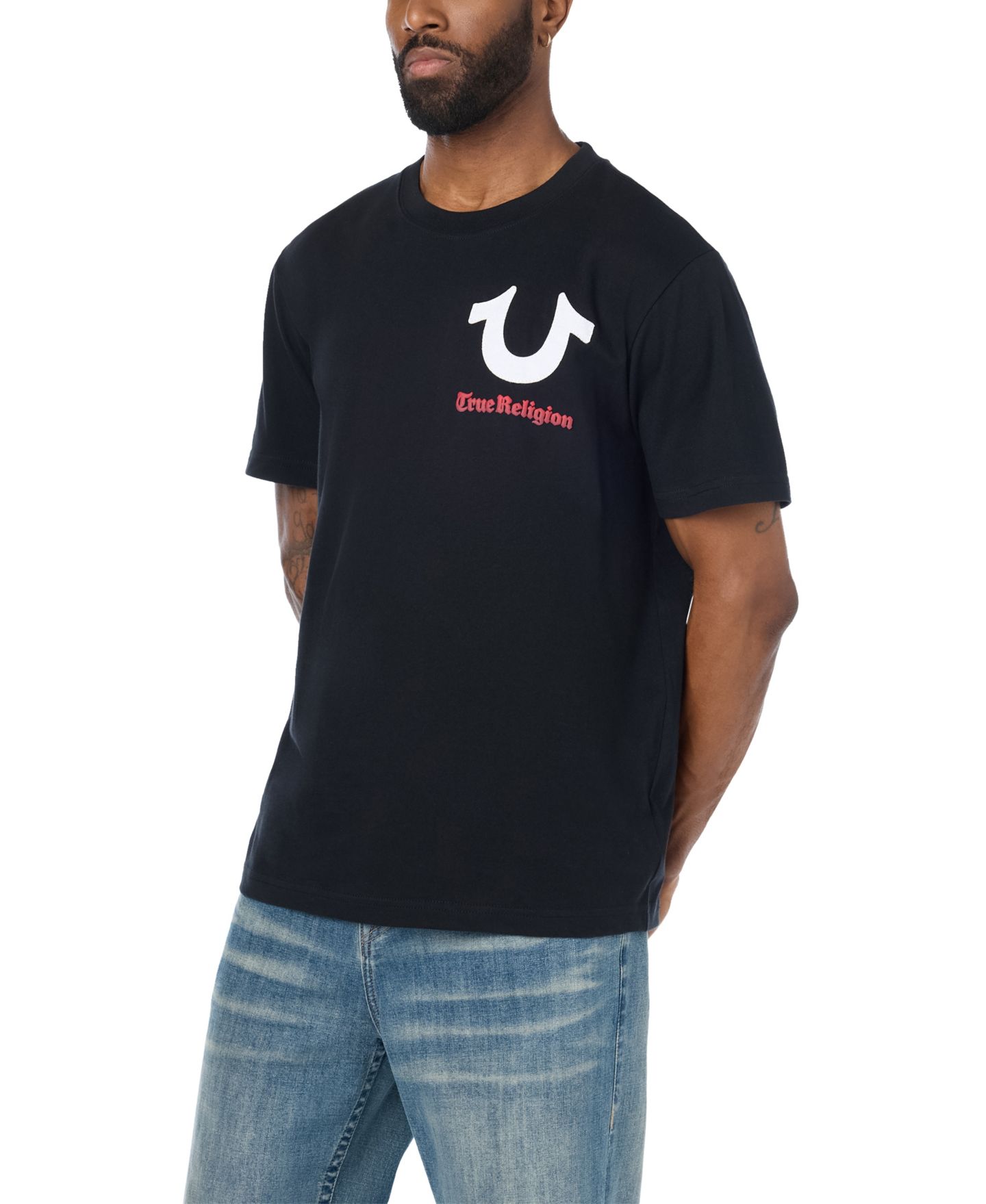 Мужская футболка True Religion Tossed Logo Graphic Crewneck, цвет: Угольно-чёрный — фото 3