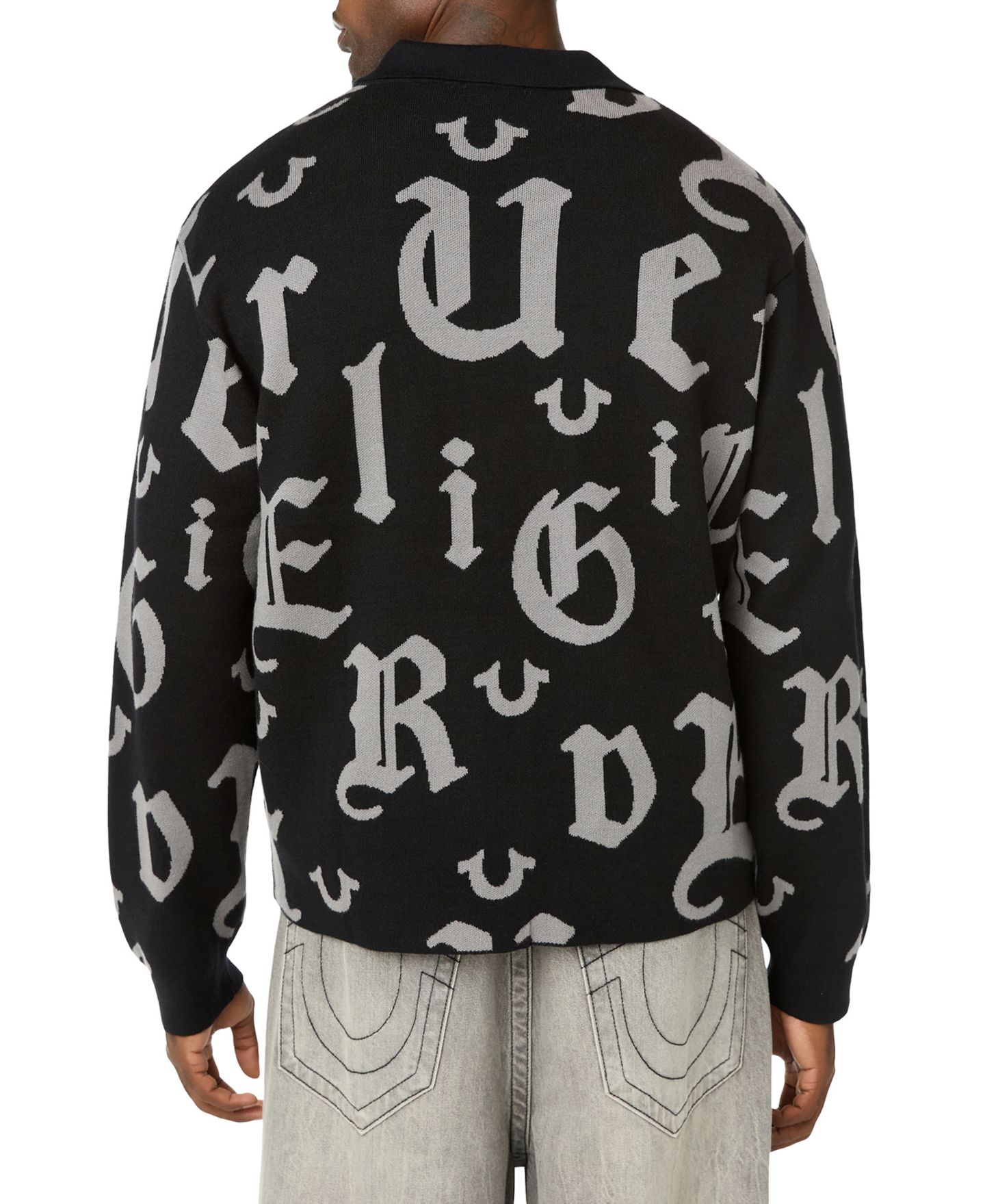 Мужская рубашка True Religion Logo Script Long-Sleeve Regular-Fit Knit, цвет: Угольно-чёрный — фото 3