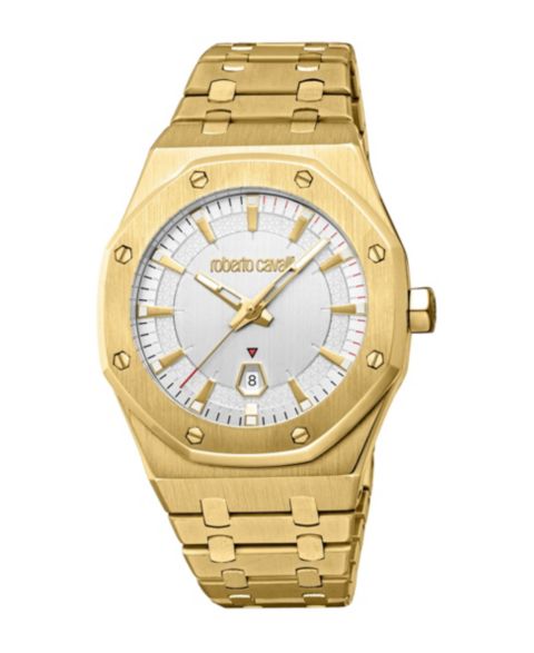 Мужские часы Roberto Cavalli Quartz Octagonal Stainless Steel Bracelet Watch, 42mm, цвет: Золотой