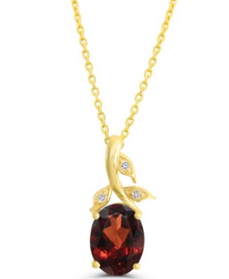 Garnet (1-1/5 ct. t.w.) with Diamond Accent Leaf Embellishment Cable Link Pendant Necklace in 14k Gold-Plated Sterling Silver