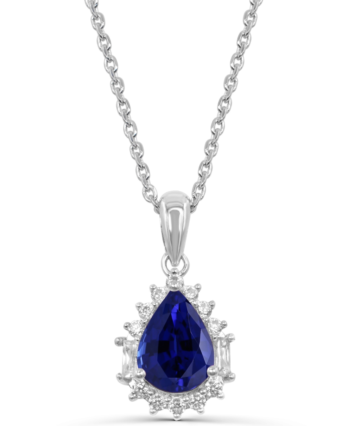 Macy's Lab-Grown Blue Sapphire (7/8 ct. t.w.) and Lab-Grown White Sapphire (3/8 ct. t.w.) Pendant Necklace in 14k Gold-Plated Sterling Silver - Blue
