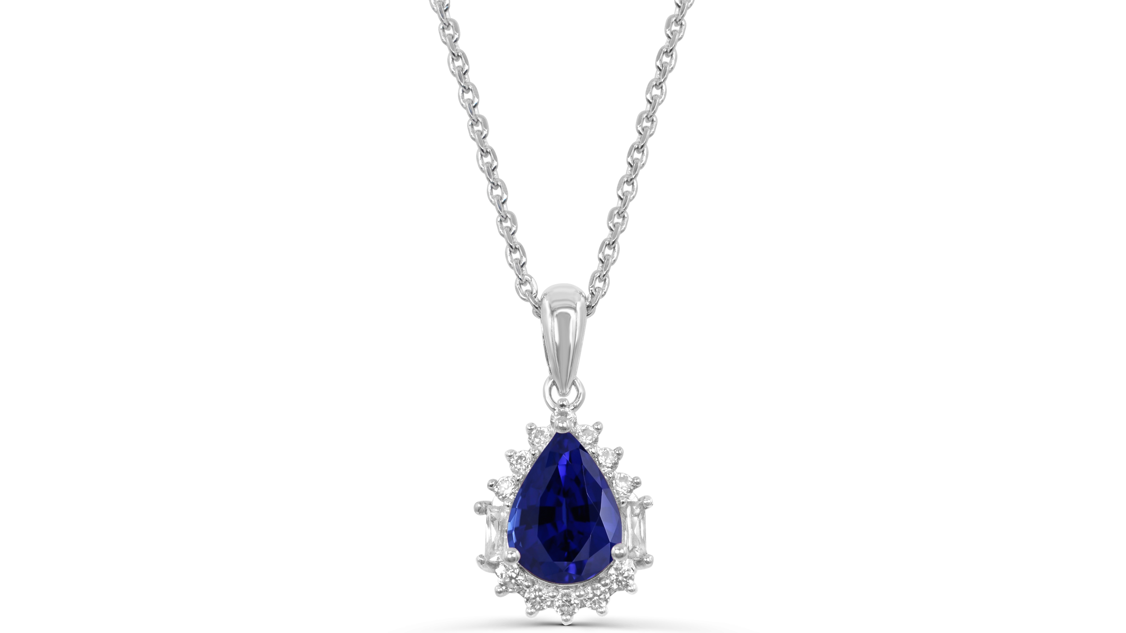 Macy's Lab-Grown Blue Sapphire (7/8 ct. t.w.) and Lab-Grown White Sapphire (3/8 ct. t.w.) Pendant Necklace in 14k Gold-Plated Sterling Silver