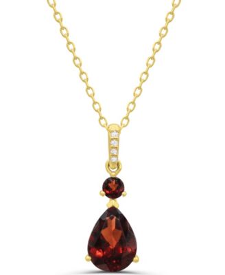 Garnet ((1-1/8 ct. t.w.) with Diamond Accent Necklace in 14k Gold-Plated Sterling Silver