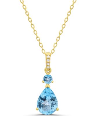 Blue Topaz (1-1/6 ct. t.w.) and Diamond Accent Pendant Necklace in 14k Gold-Plated Sterling Silver