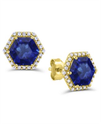 Lab-Grown Blue Sapphire and White Sapphire Stud Earrings (4-7/8 ct. t.w.) in 14k Gold-Plated Sterling Silver