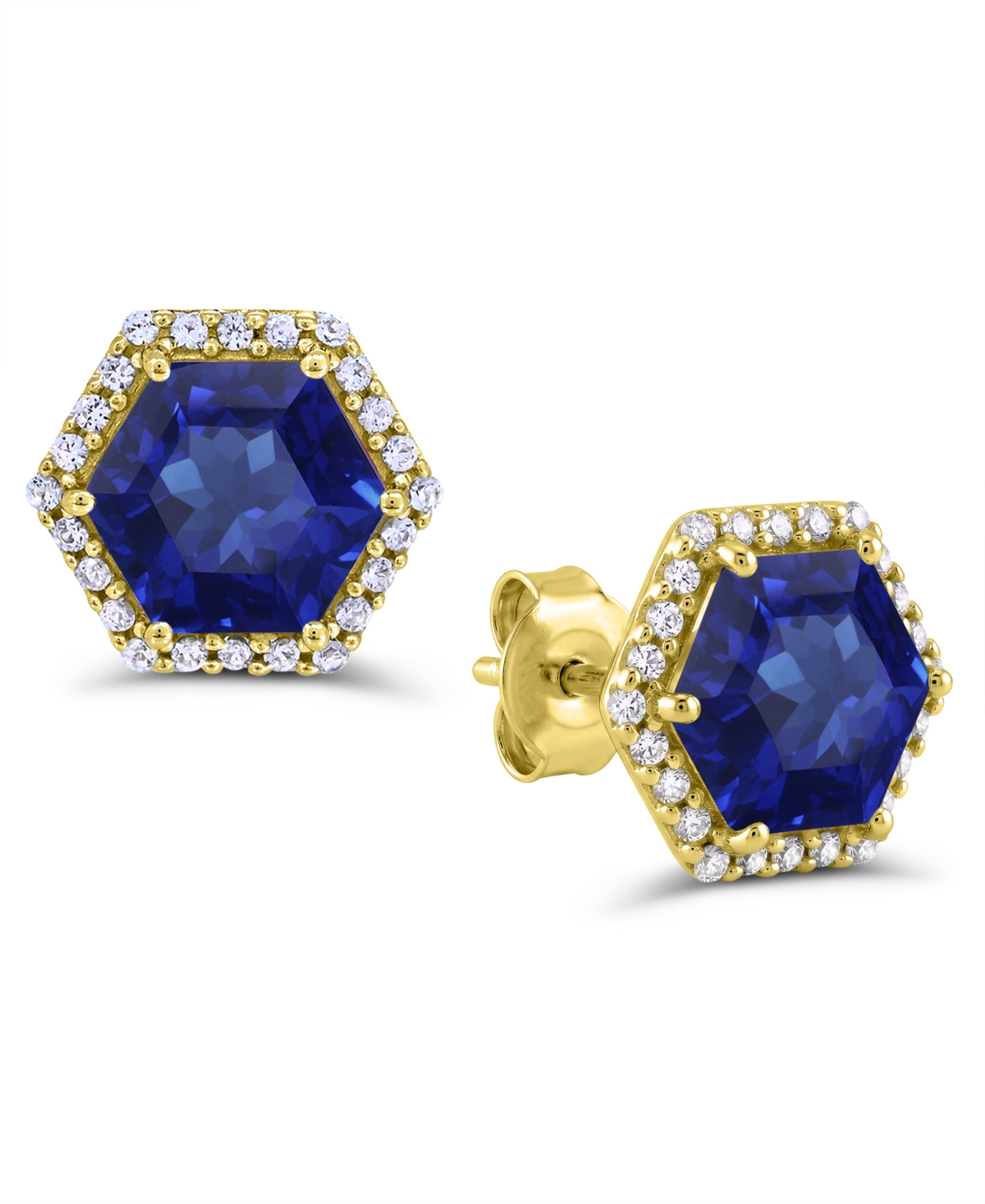 Macy's Lab-Grown Blue Sapphire and White Sapphire Stud Earrings (4-7/8 ct. t.w.) in 14k Gold-Plated Sterling Silver