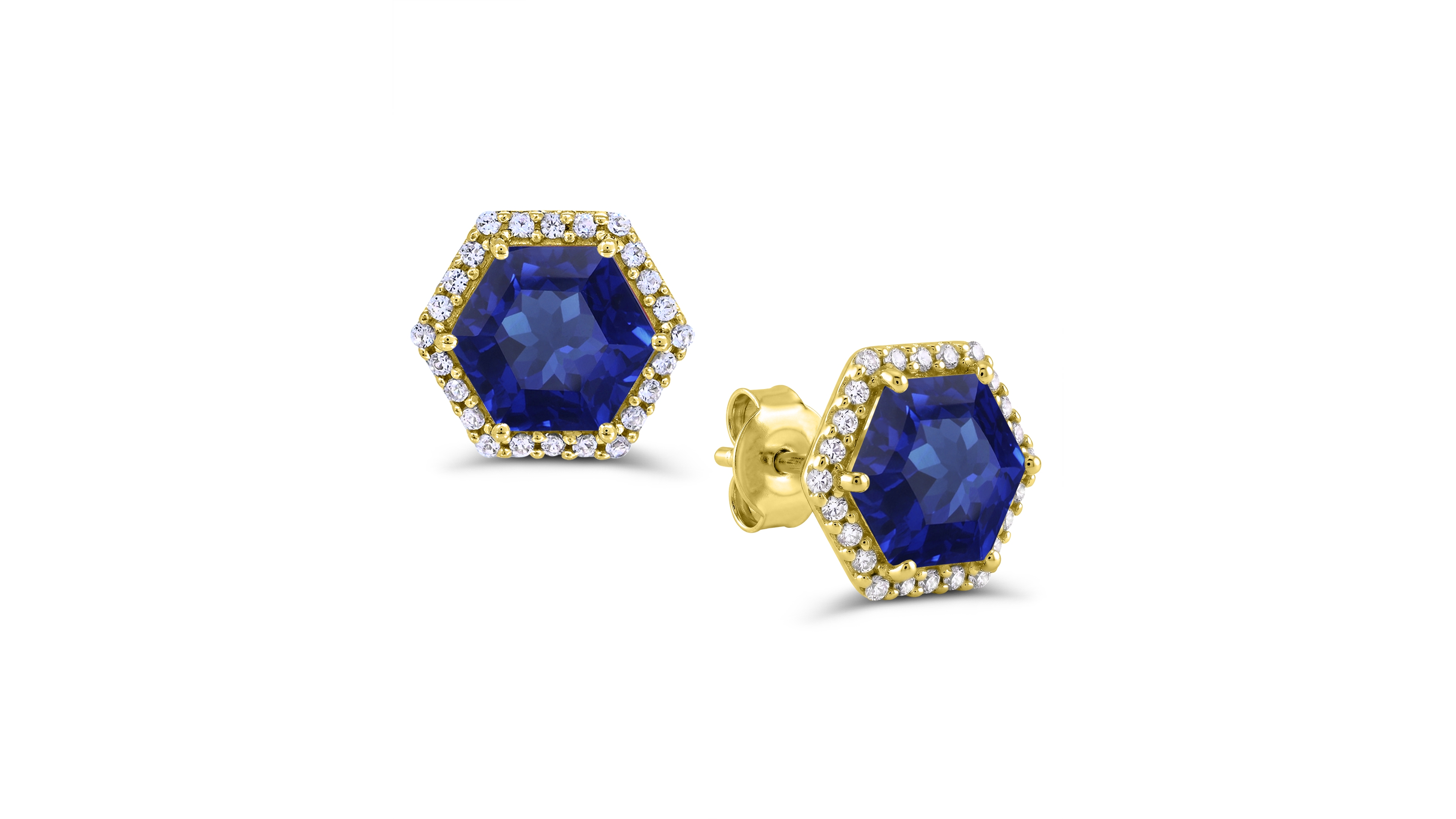 Macy's Lab-Grown Blue Sapphire and White Sapphire Stud Earrings (4-7/8 ct. t.w.) in 14k Gold-Plated Sterling Silver