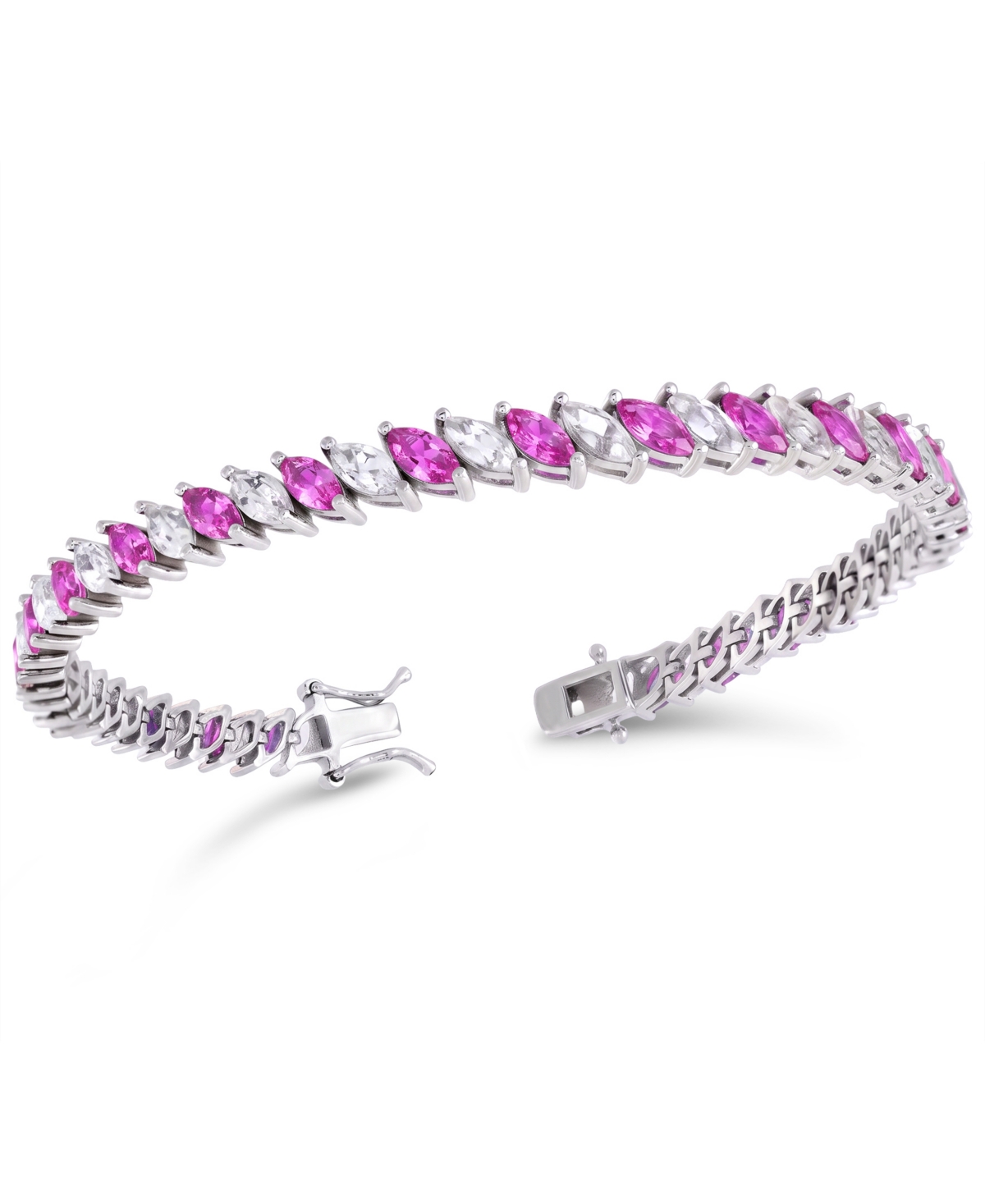 Macy's Lab-Grown Pink Sapphire and Lab-Grown White Sapphire Tennis Bracelet (7 ct. t.w. and 7-1/4 ct. t.w.) in Sterling Silver - Pink