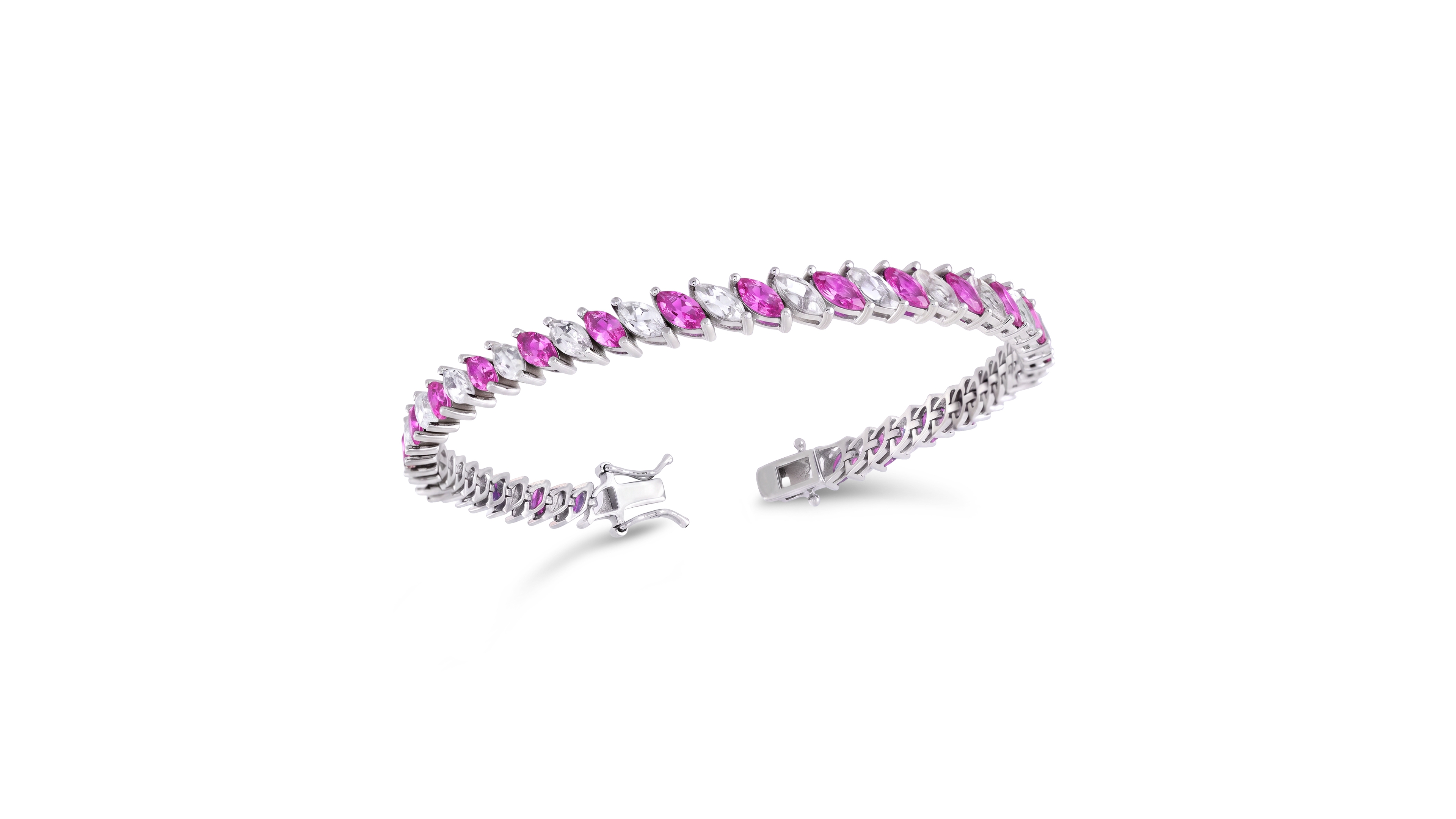 Macy's Lab-Grown Pink Sapphire and Lab-Grown White Sapphire Tennis Bracelet (7 ct. t.w. and 7-1/4 ct. t.w.) in Sterling Silver