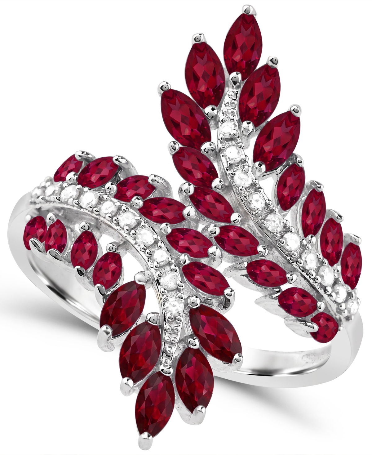 Macy's Lab-Grown Ruby and Lab-Grown White Sapphire Ring (2-1/10 ct. t.w. Ruby, 1/6 ct. t.w. Sapphire) in Sterling Silver - Red