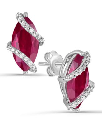 Lab-Grown Ruby and Lab-Grown White Sapphire Earrings (1-3/4 ct. t.w. Ruby, 1/5 ct. t.w. White Sapphire) in Sterling Silver