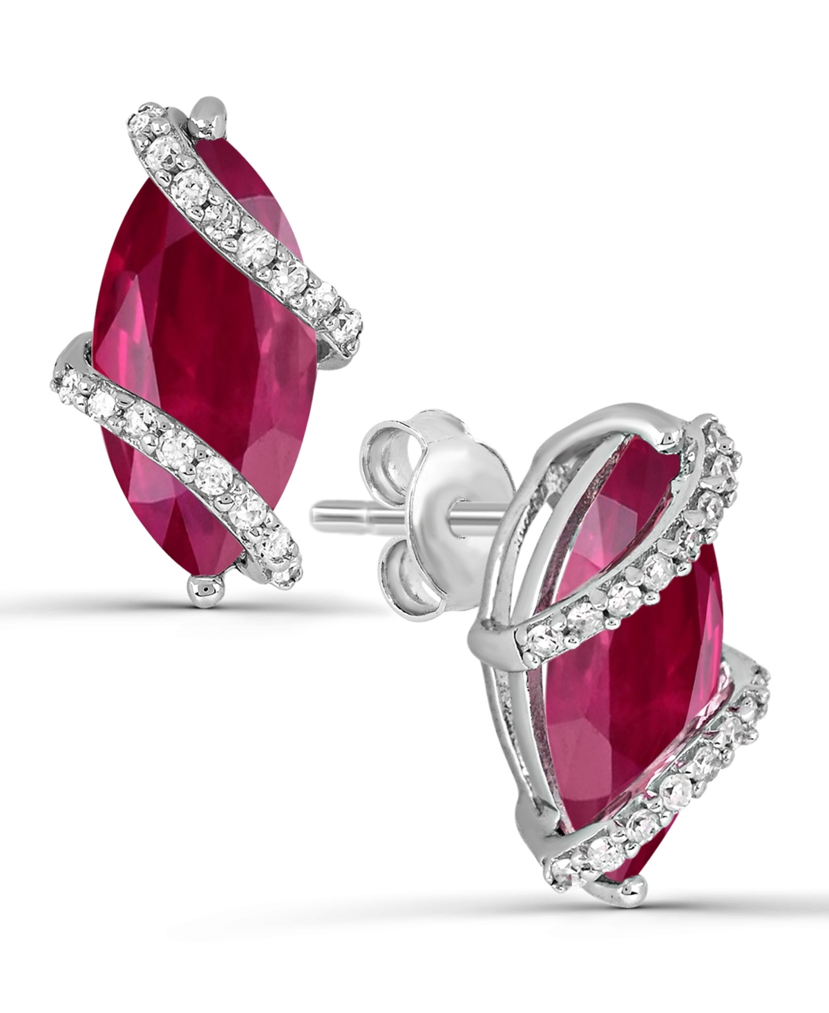 Macy's Lab-Grown Ruby and Lab-Grown White Sapphire Earrings (1-3/4 ct. t.w. Ruby, 1/5 ct. t.w. White Sapphire) in Sterling Silver - Red