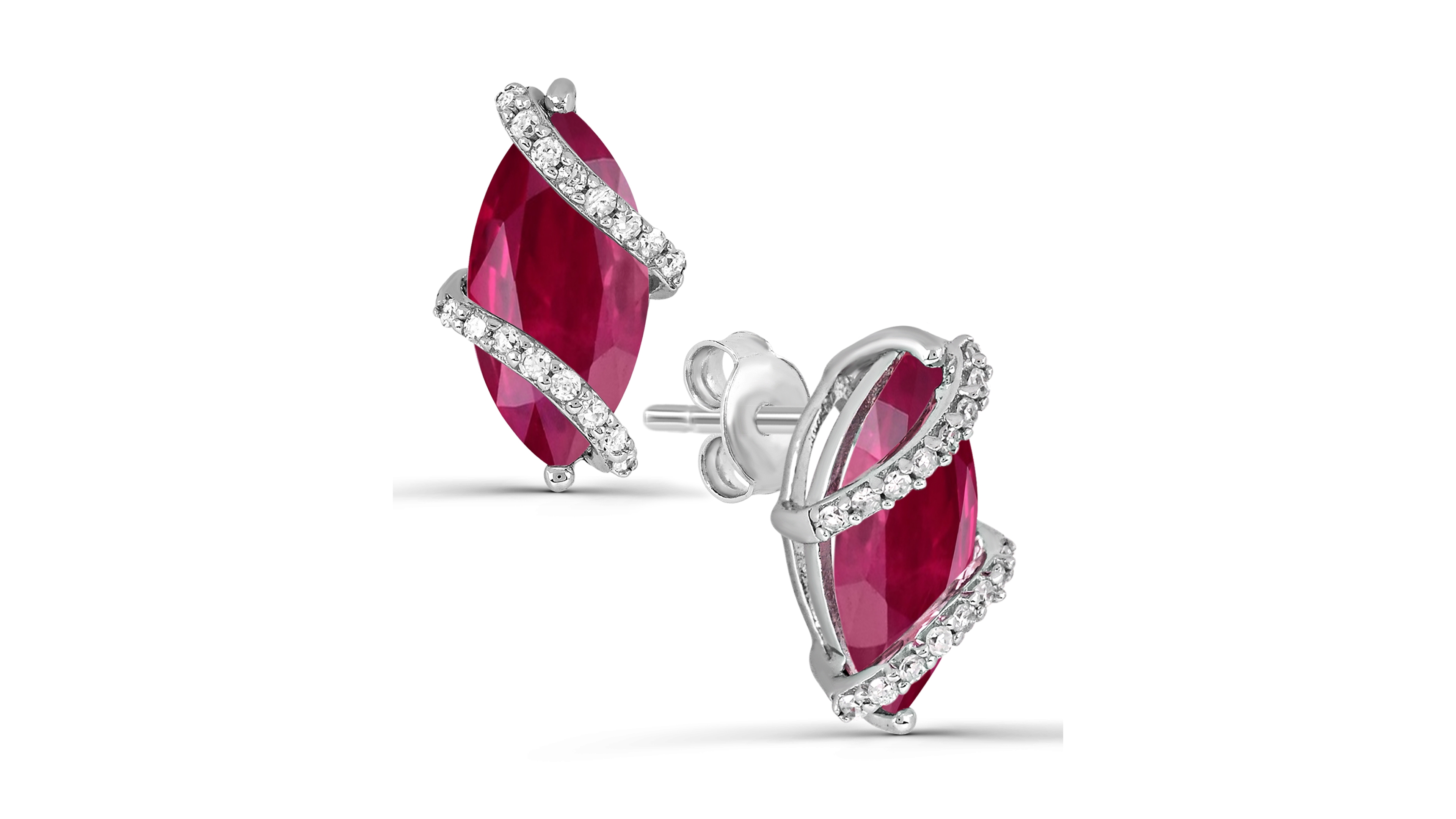 Macy's Lab-Grown Ruby and Lab-Grown White Sapphire Earrings (1-3/4 ct. t.w. Ruby, 1/5 ct. t.w. White Sapphire) in Sterling Silver